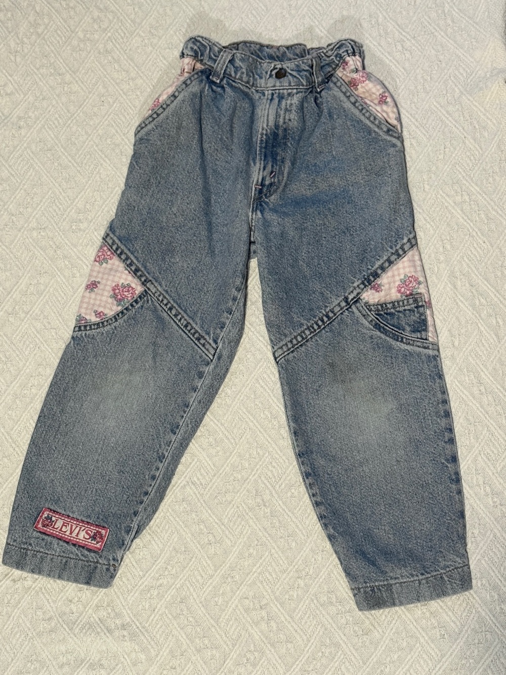 VTG 80s Little Levis Floral Gingham Paperbag Jeans Girls 6 USA Made